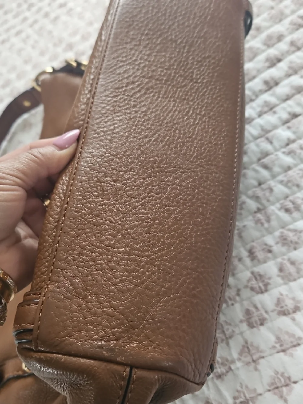 Michael Kors Cognac Pebbled Leather Hobo with Gold Logo Charm - Picture 9 of 14